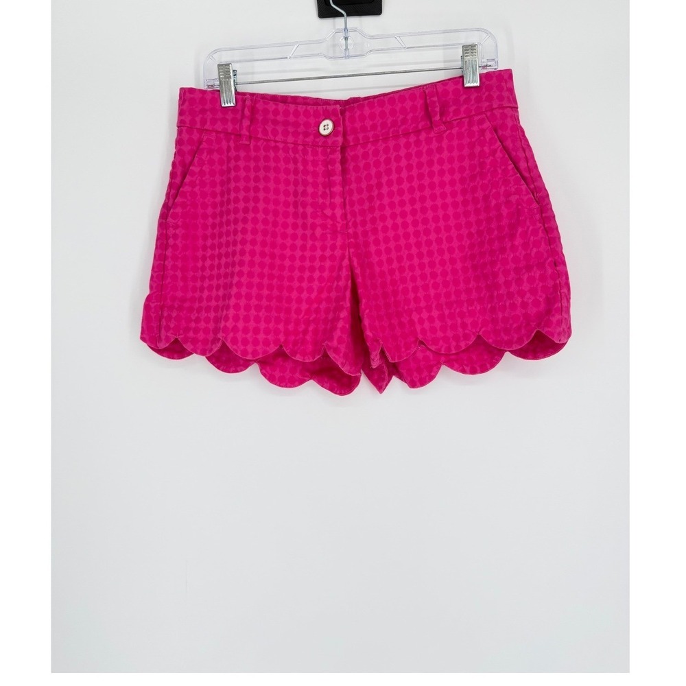 Crown & Ivy Womens Shelby Scalloped Shorts 6 Pink Preppy Polka Dot Summer Casual